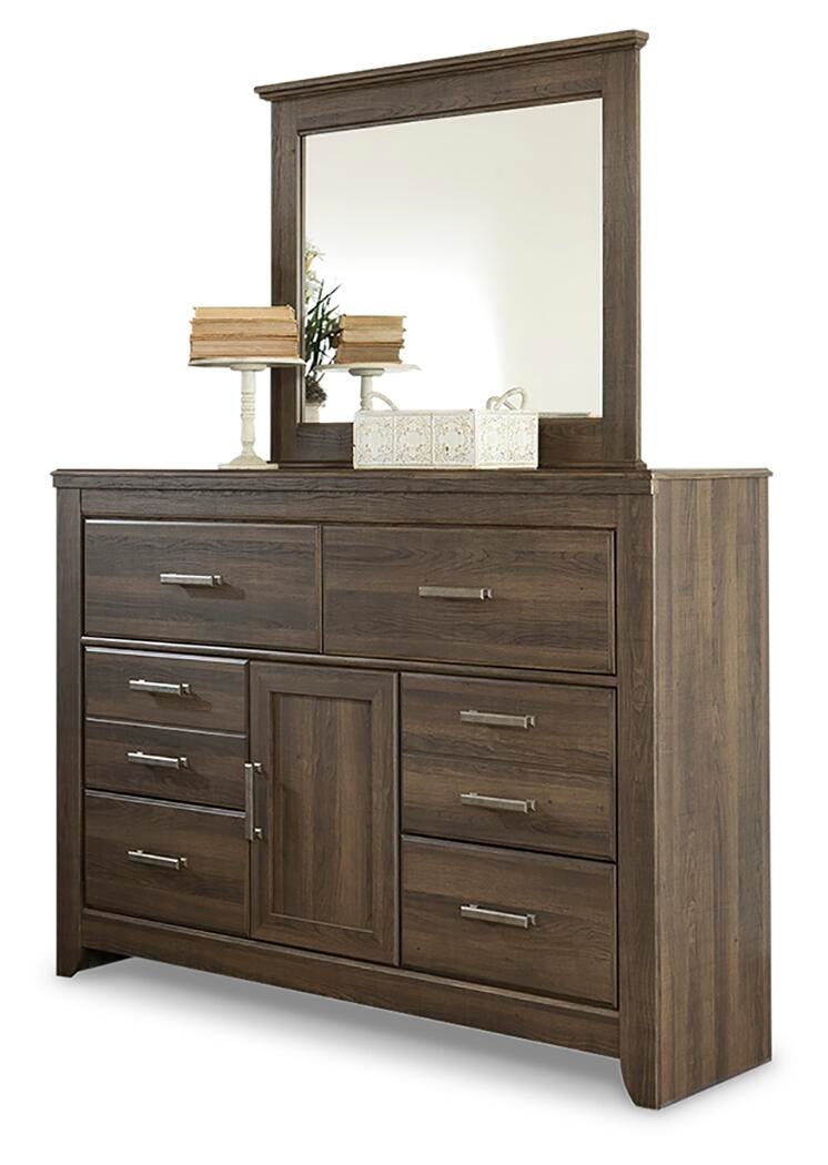 Juararo  Poster Bed With Mirrored Dresser And Nightstand