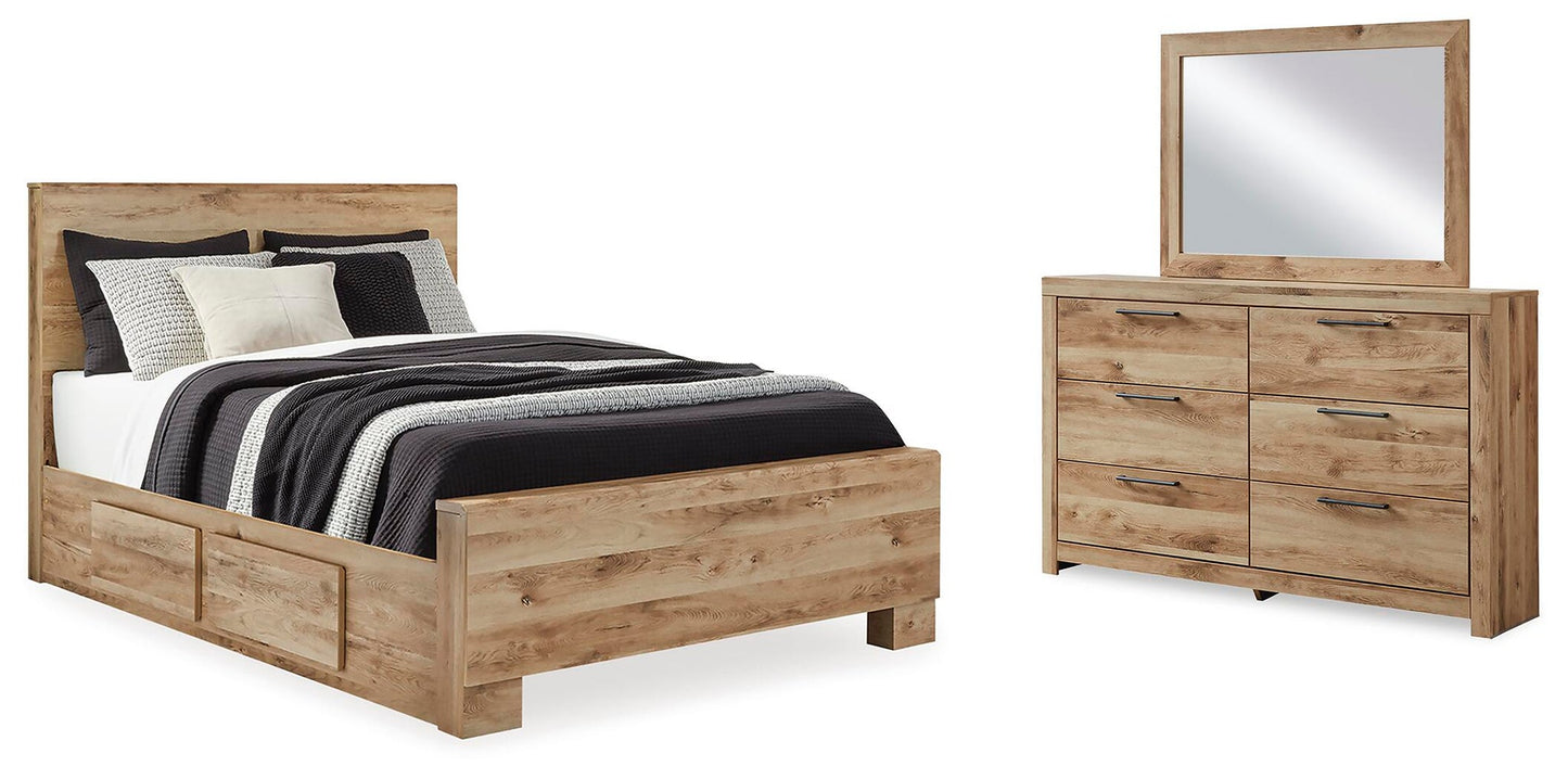 Hyanna  Panel Bed With 2 Side Storage, Dresser And Mirror