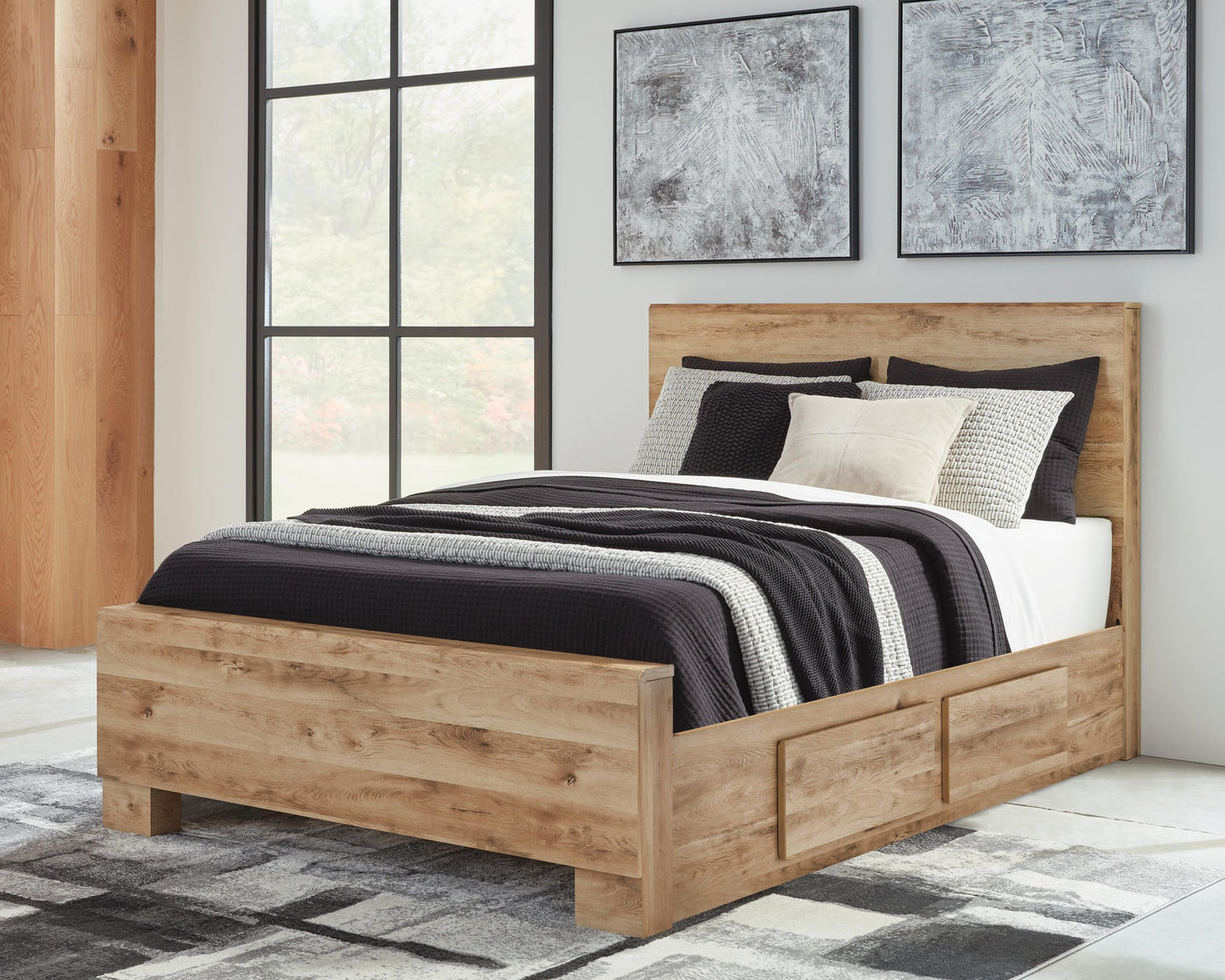 Hyanna  Panel Bed With 2 Side Storage, Dresser, Mirror And Nightstand