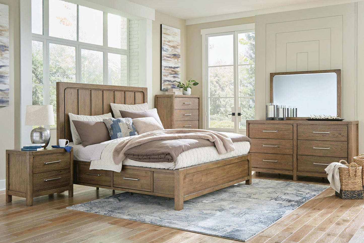Cabalynn  Panel Bed With Storage With Mirrored Dresser, Chest And Nightstand
