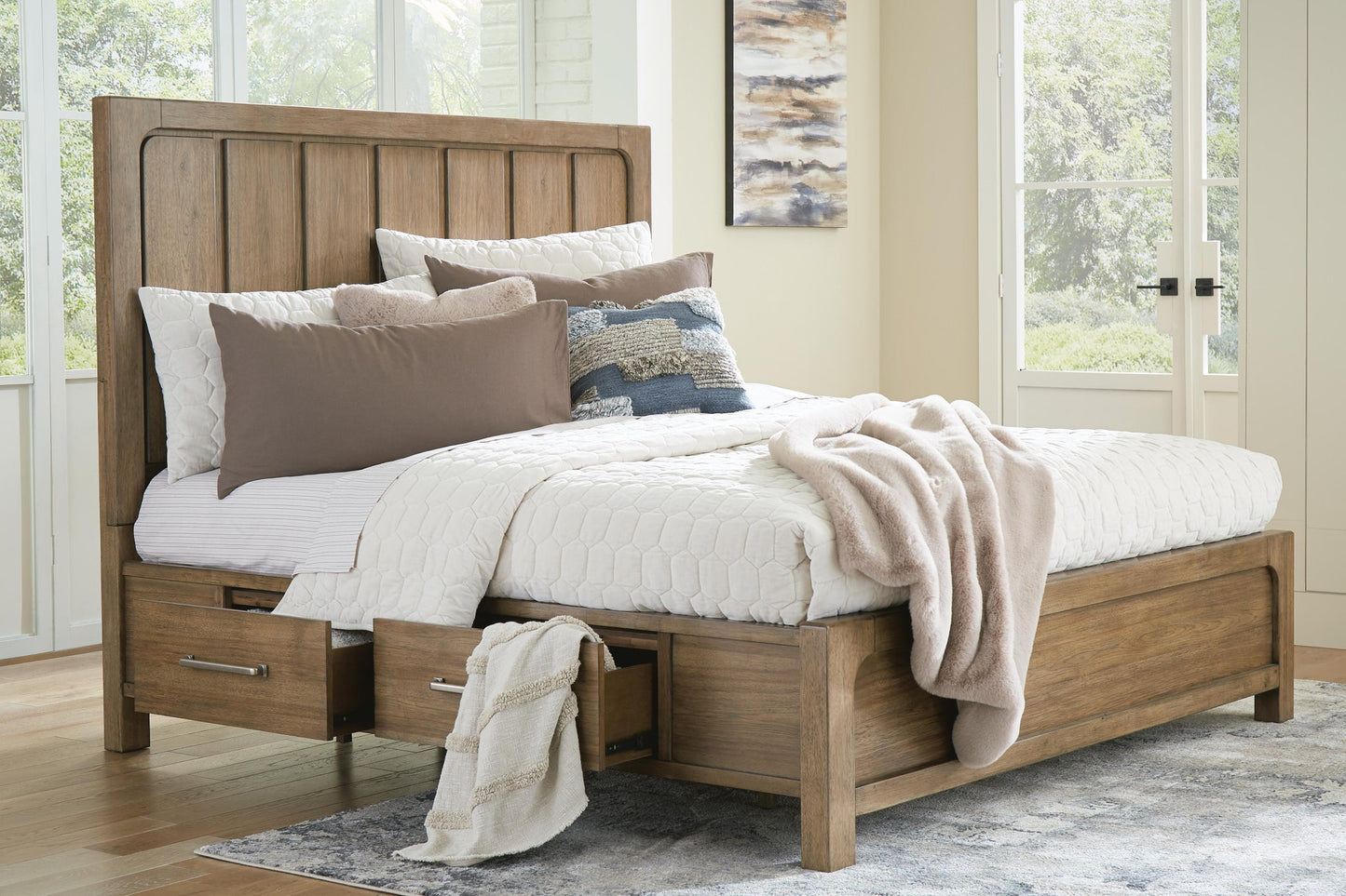 Cabalynn  Panel Bed With Storage With Mirrored Dresser, Chest And Nightstand