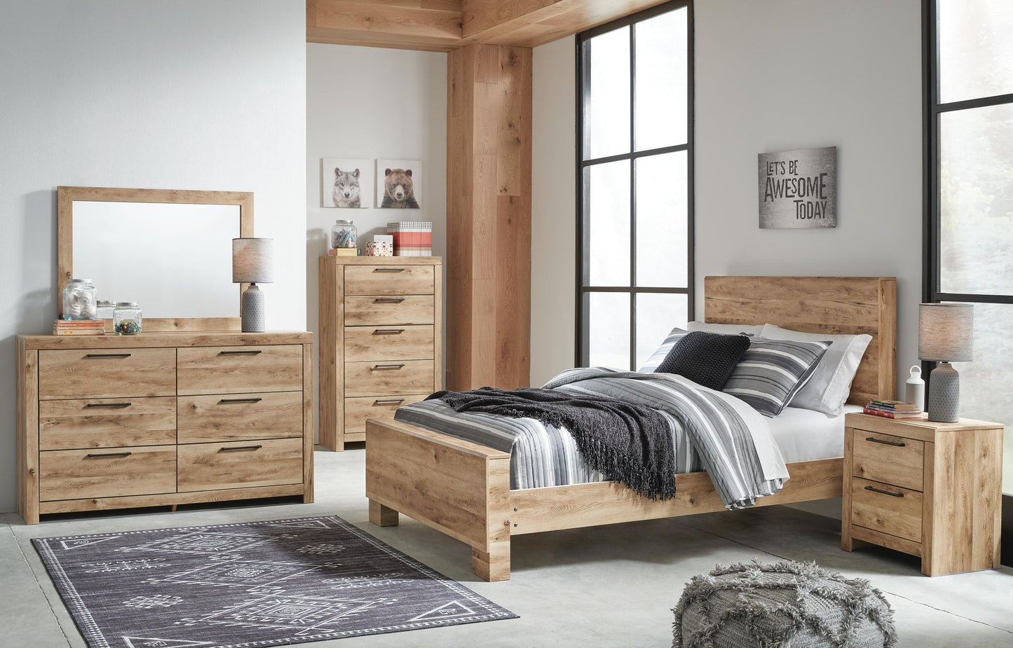 Hyanna  Panel Bed, Dresser, Mirror, Chest And Nightstand