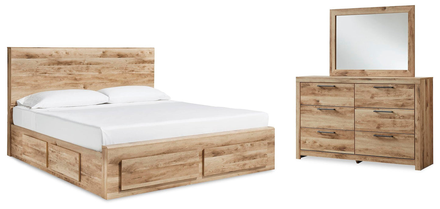 Hyanna  Panel Storage Bed With 1 Under Bed Storage Drawer, Dresser And Mirror