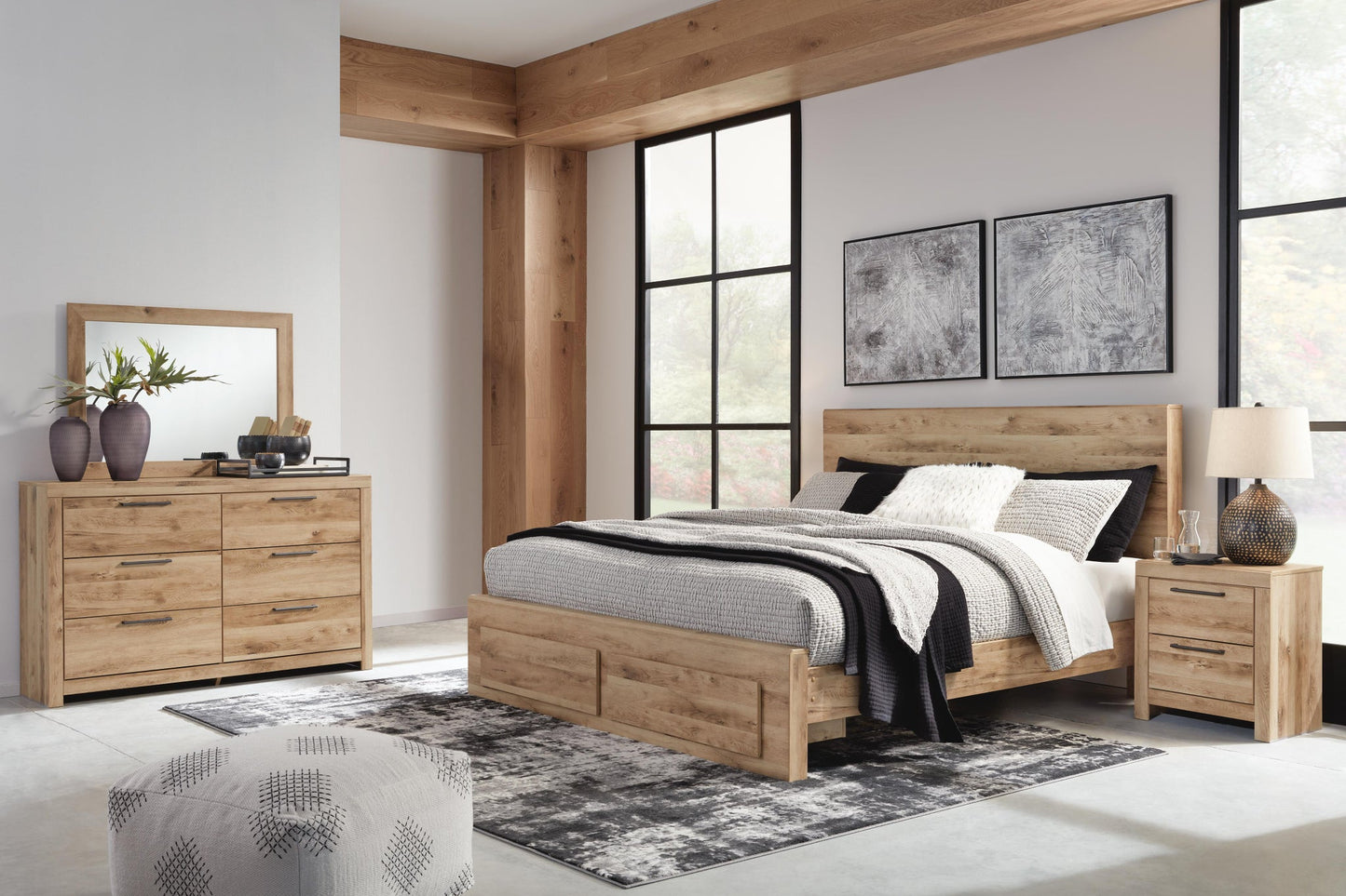 Hyanna  Panel Storage Bed, Dresser, Mirror And Nightstand