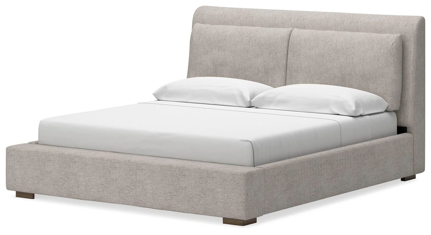 Cabalynn California  Upholstered Bed With Mirrored Dresser, Chest And Nightstand