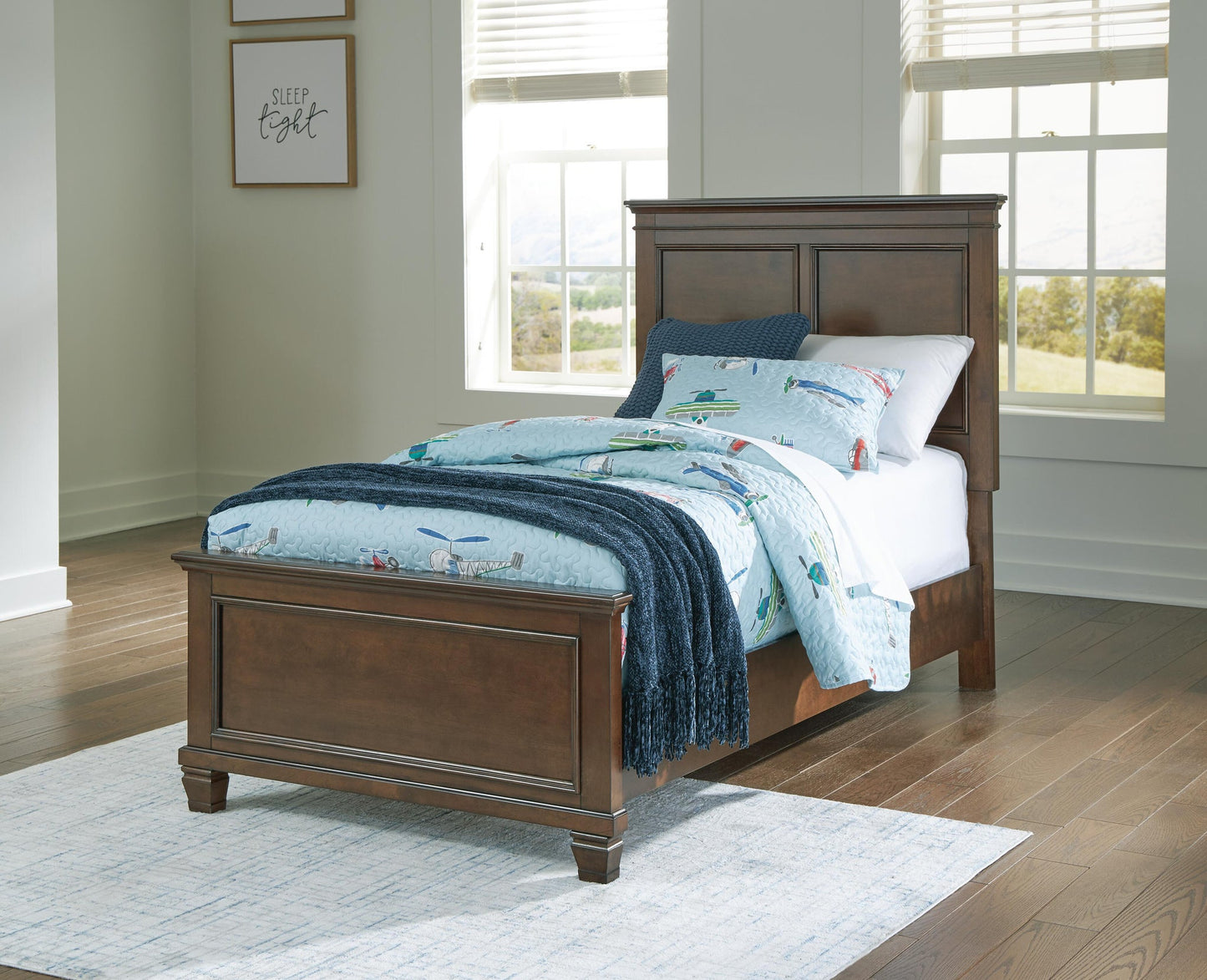 Danabrin  Panel Bed With Mirrored Dresser And Nightstand