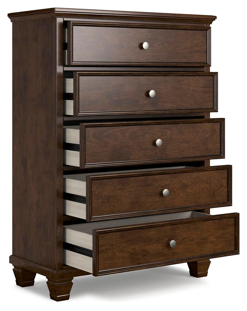 Danabrin California  Panel Bed With Mirrored Dresser, Chest And Nightstand
