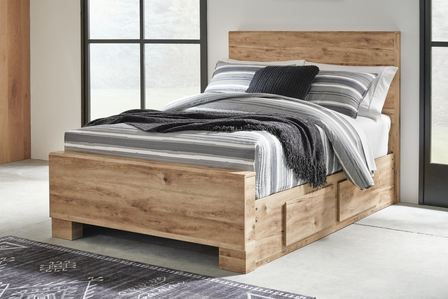 Hyanna  Panel Bed With Storage With Mirrored Dresser