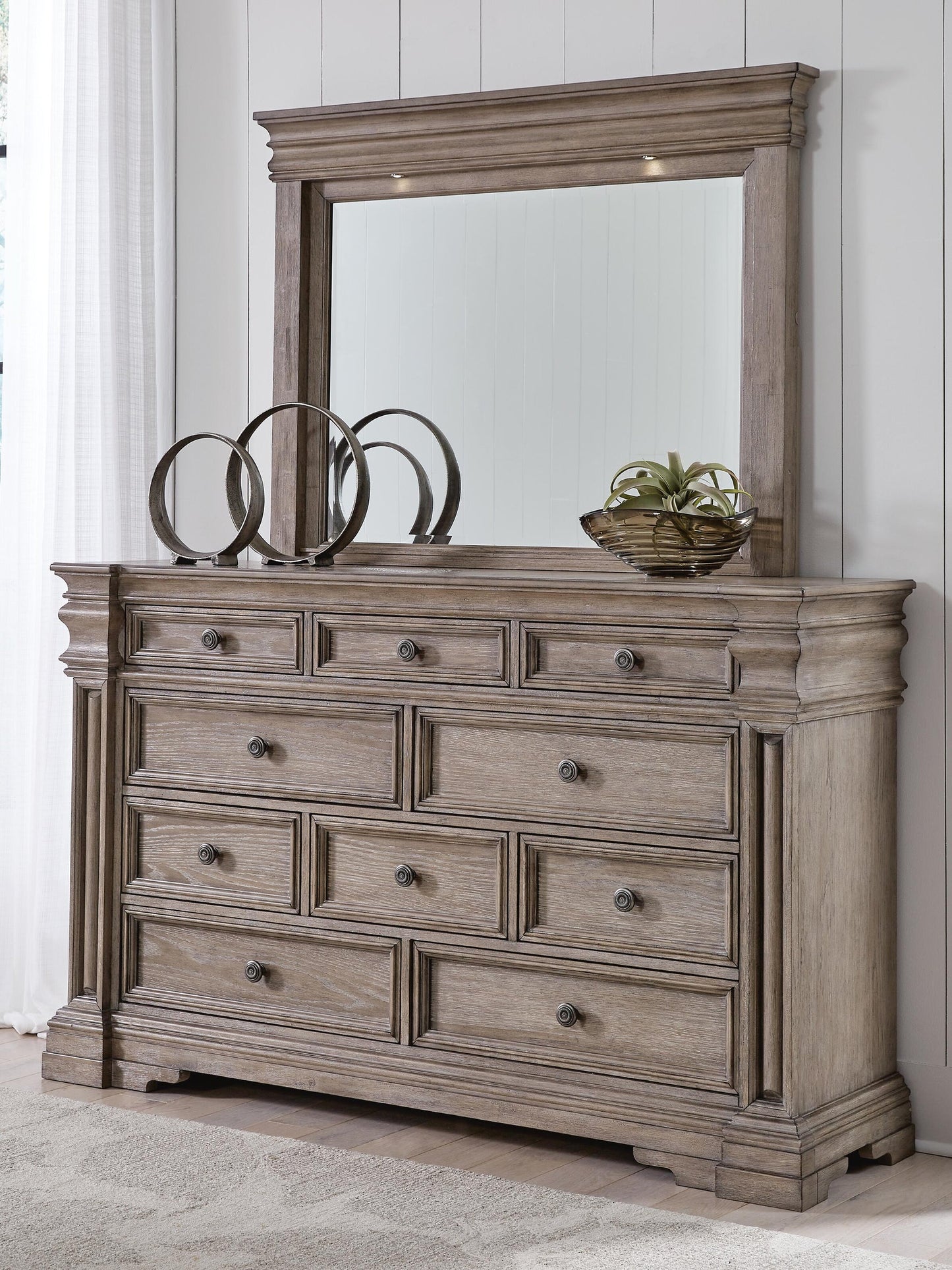 Blairhurst California  Panel Bed With Mirrored Dresser And Nightstand