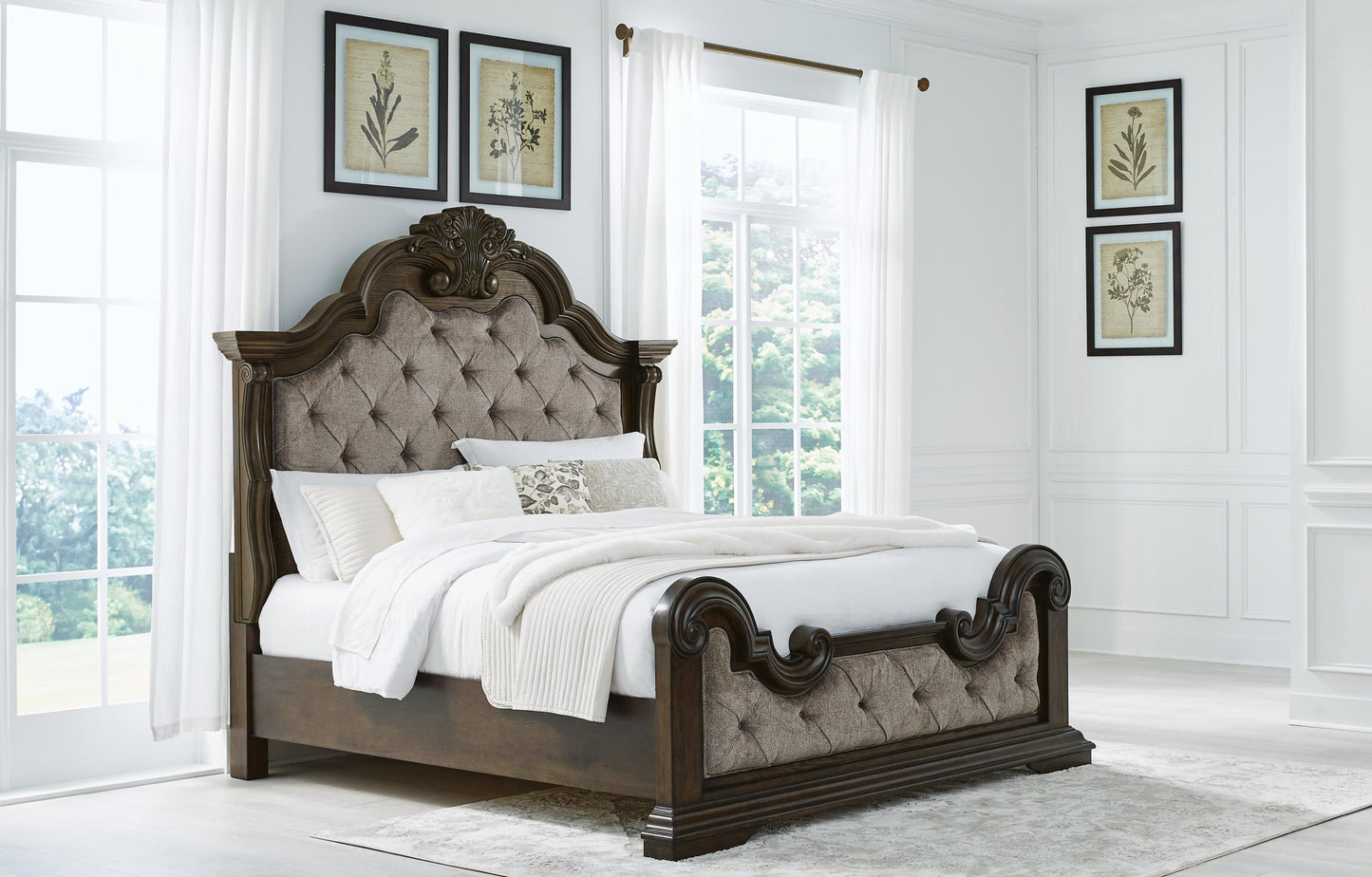 Maylee  Upholstered Bed, Dresser, Mirror, Chest And Nightstand