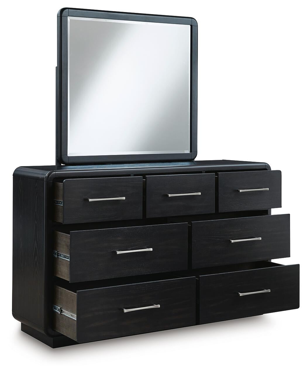 Rowanbeck  Upholstered Panel Bed With Mirrored Dresser, Chest And Nightstand