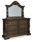 Maylee  Upholstered Bed With Mirrored Dresser And Nightstand
