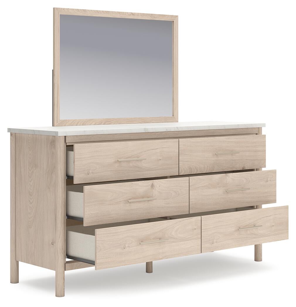 Cadmori  Upholstered Panel Bed With Mirrored Dresser