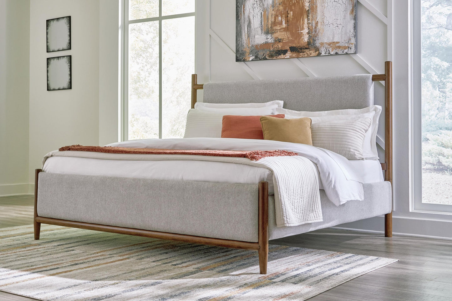 Lyncott  Upholstered Panel Bed, Dresser, Mirror, Chest And Nightstand