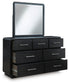 Rowanbeck  Upholstered Panel Bed With Mirrored Dresser And Nightstand