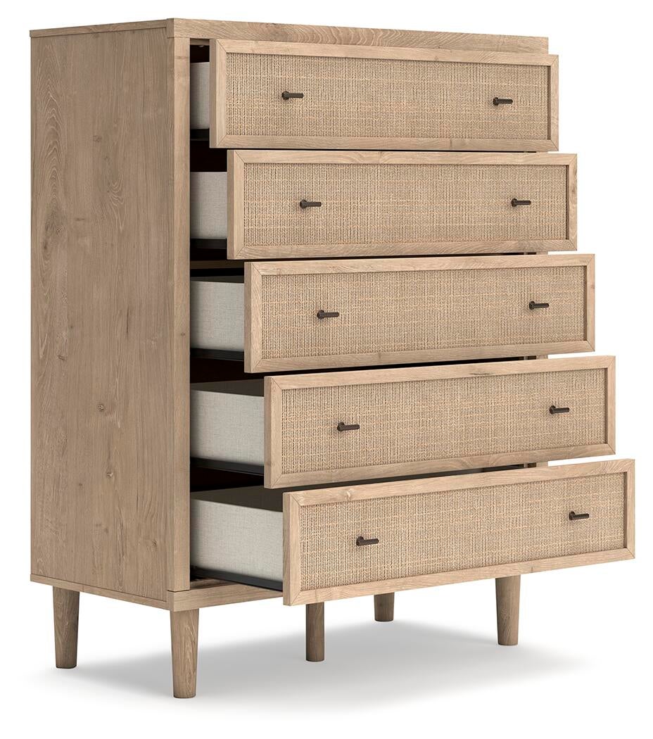 Cielden  Panel Bed With Mirrored Dresser, Chest And Nightstand