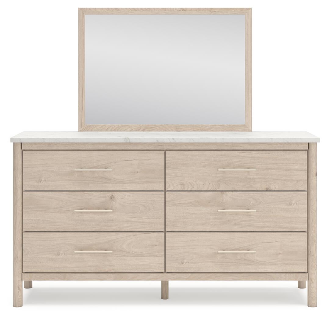 Cadmori  Upholstered Panel Bed With Mirrored Dresser And Nightstand
