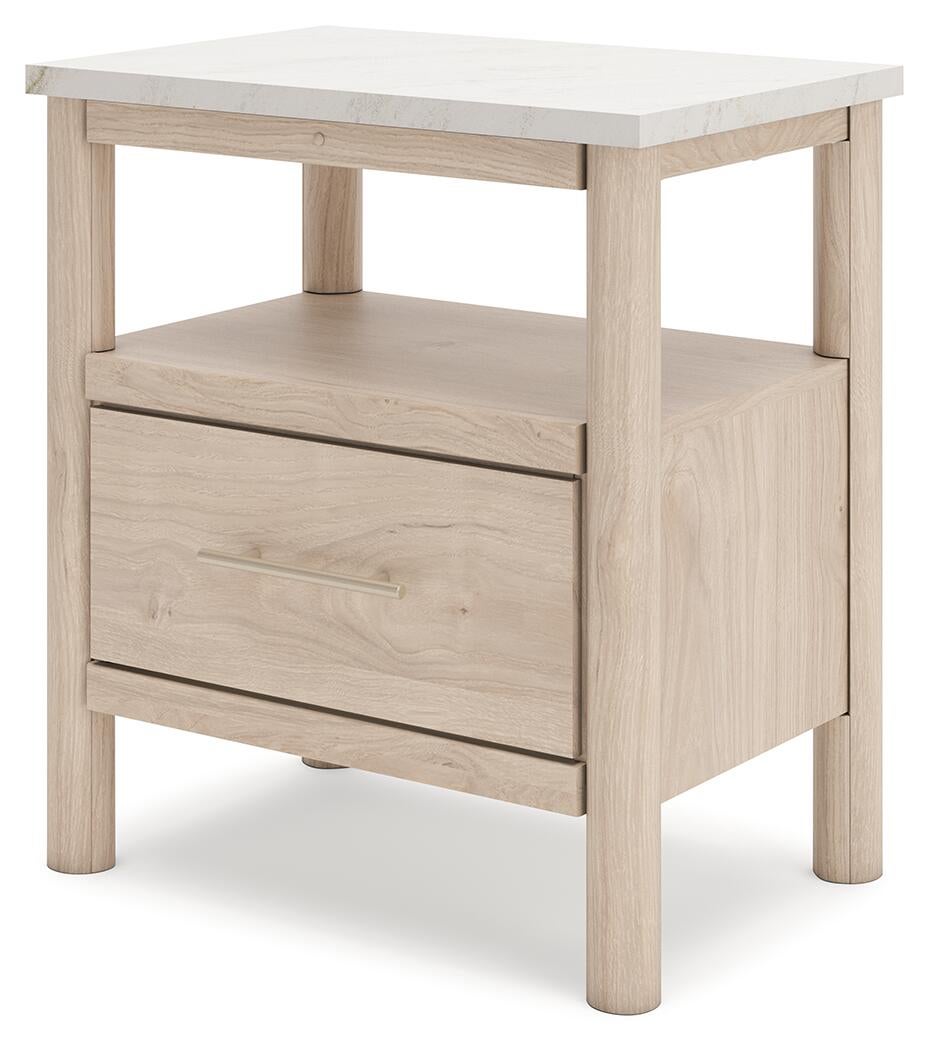 Cadmori  Upholstered Panel Bed With Mirrored Dresser And Nightstand