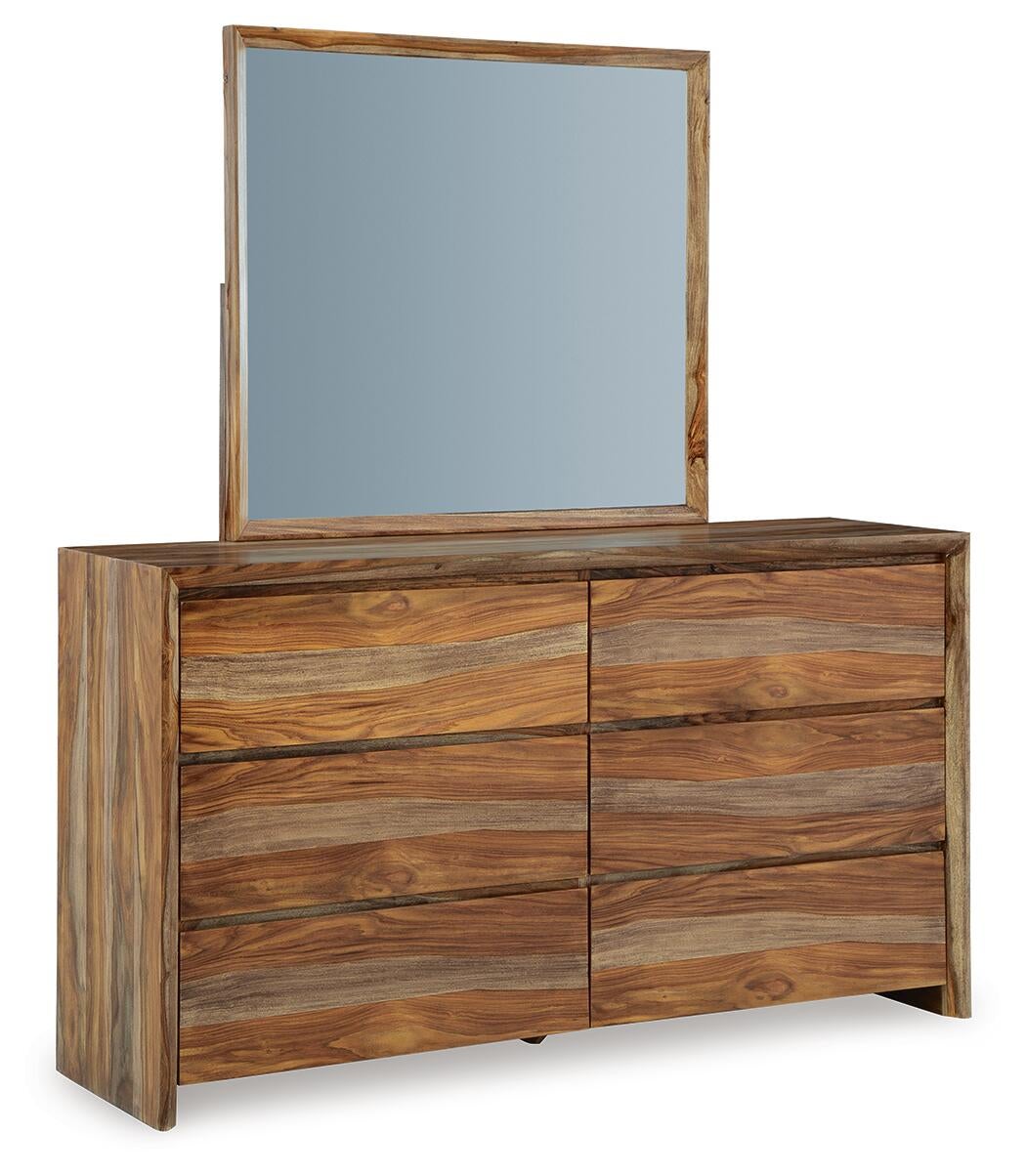 Dressonni  Panel Bed With Mirrored Dresser