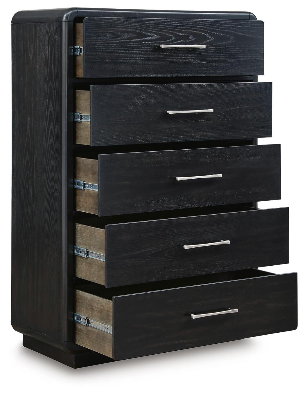 Rowanbeck  Upholstered Panel Bed, Dresser, Mirror, Chest And Nightstand