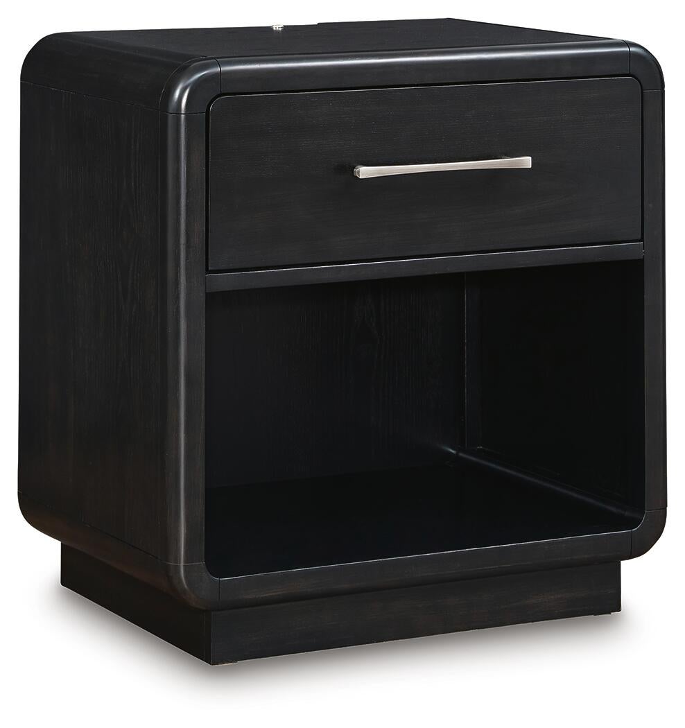 Rowanbeck  Upholstered Panel Bed, Dresser, Mirror And Nightstand