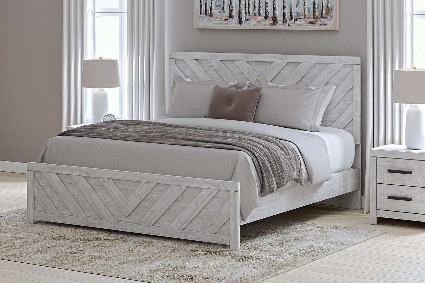 Cayboni  Panel Bed With Mirrored Dresser