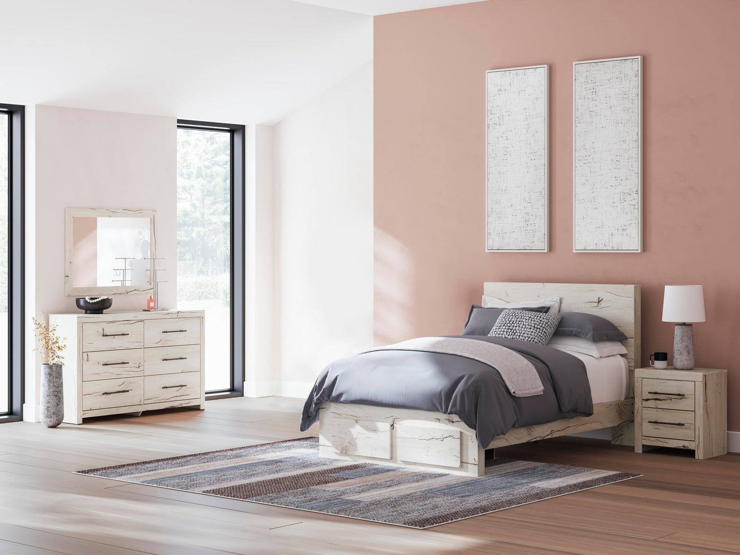 Lawroy  Panel Storage Bed, Dresser, Mirror And Nightstand