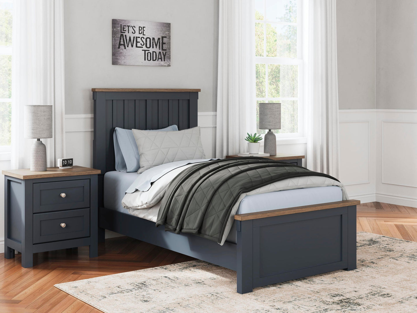 Landocken  Panel Bed, Dresser, Mirror, Chest And Nightstand