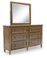Sturlayne California  Upholstered Panel Bed, Dresser, Mirror And Nightstand
