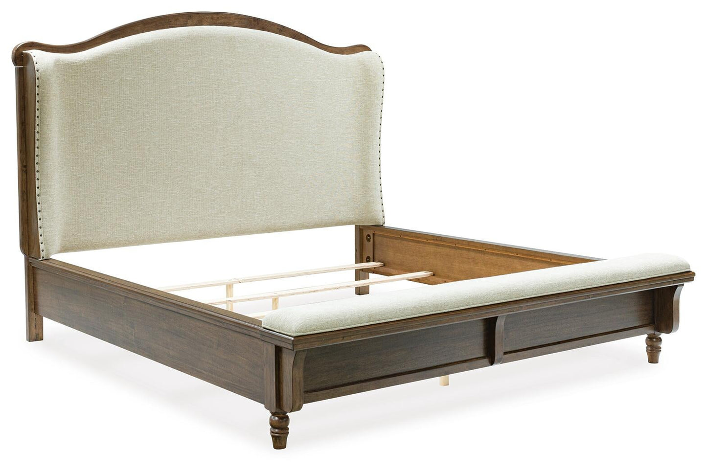Sturlayne California  Upholstered Panel Bed, Dresser, Mirror And Nightstand