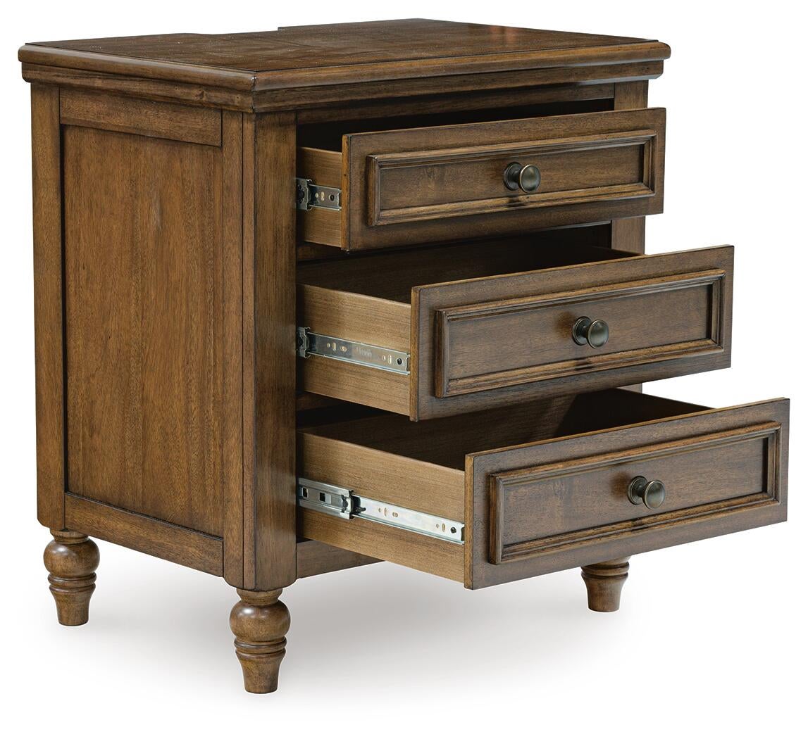 Sturlayne California  Upholstered Panel Bed, Dresser, Mirror And Nightstand