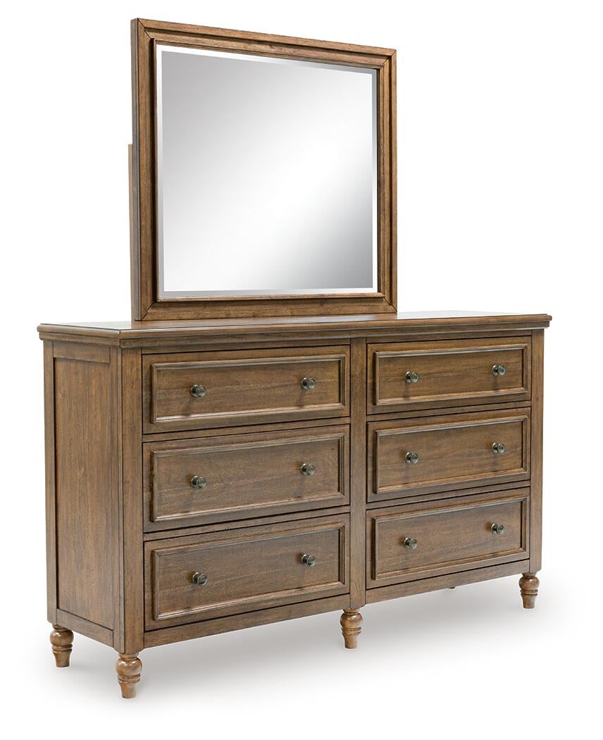 Sturlayne  Upholstered Panel Bed, Dresser, Mirror, Chest And Nightstand