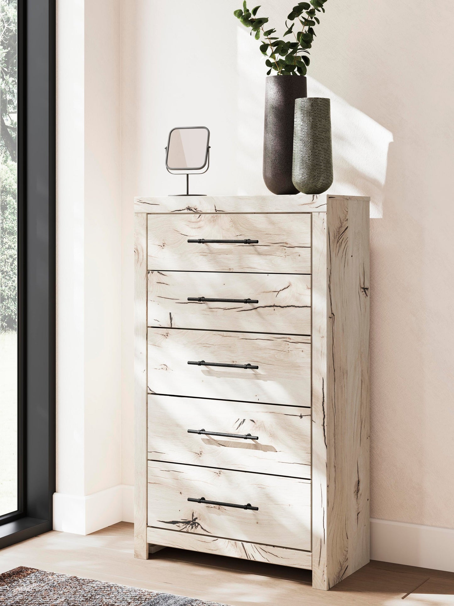 Lawroy  Panel Bed With Storage, Dresser, Mirror, Chest And Nightstand