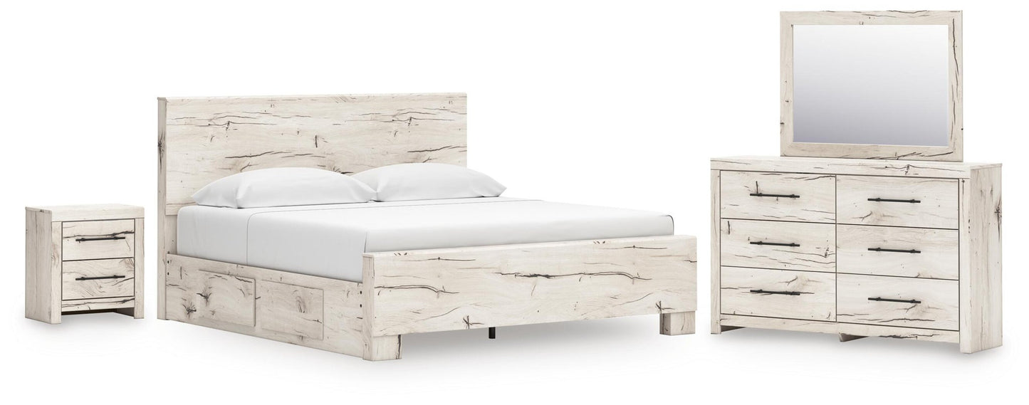 Lawroy  Panel Bed With Storage, Dresser, Mirror And Nightstand