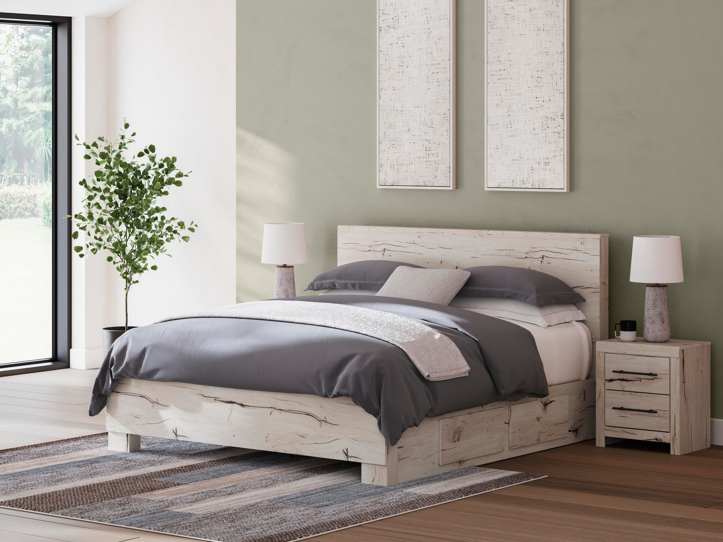 Lawroy  Panel Bed With Storage, Dresser, Mirror And Nightstand