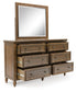 Sturlayne  Upholstered Panel Bed, Dresser, Mirror And Nightstand
