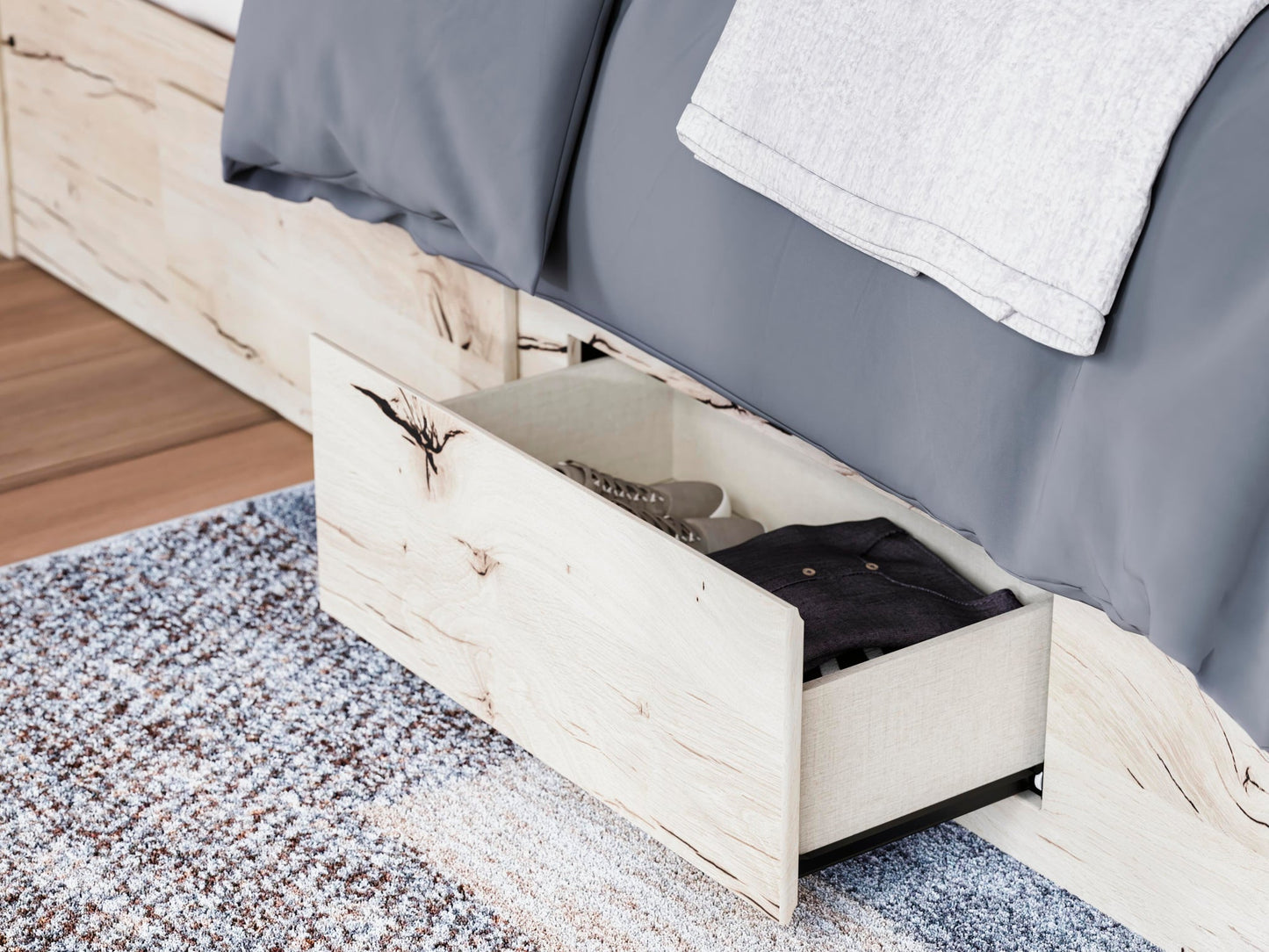 Lawroy  Panel Bed With Storage, Dresser And Mirror