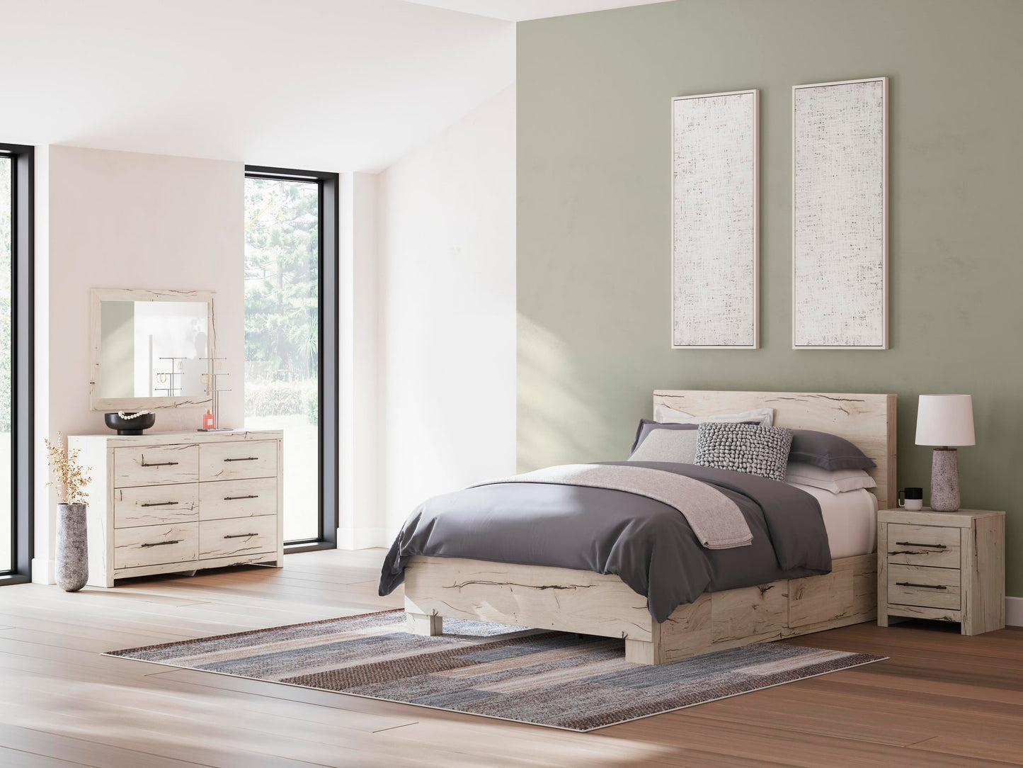 Lawroy  Panel Bed With Storage, Dresser, Mirror And Nightstand