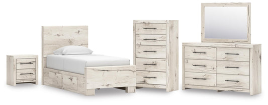 Lawroy  Panel Bed With Storage, Dresser, Mirror, Chest And Nightstand