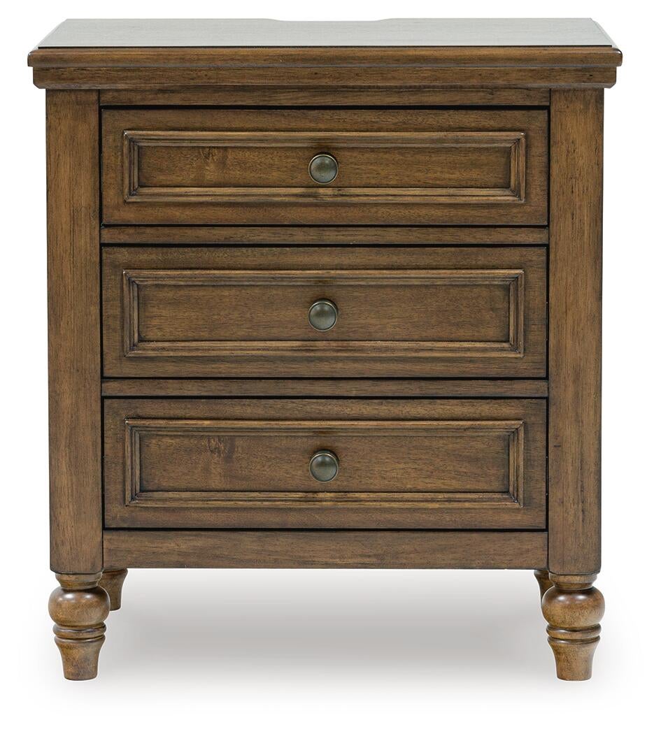 Sturlayne  Upholstered Panel Bed, Dresser, Mirror, Chest And Nightstand