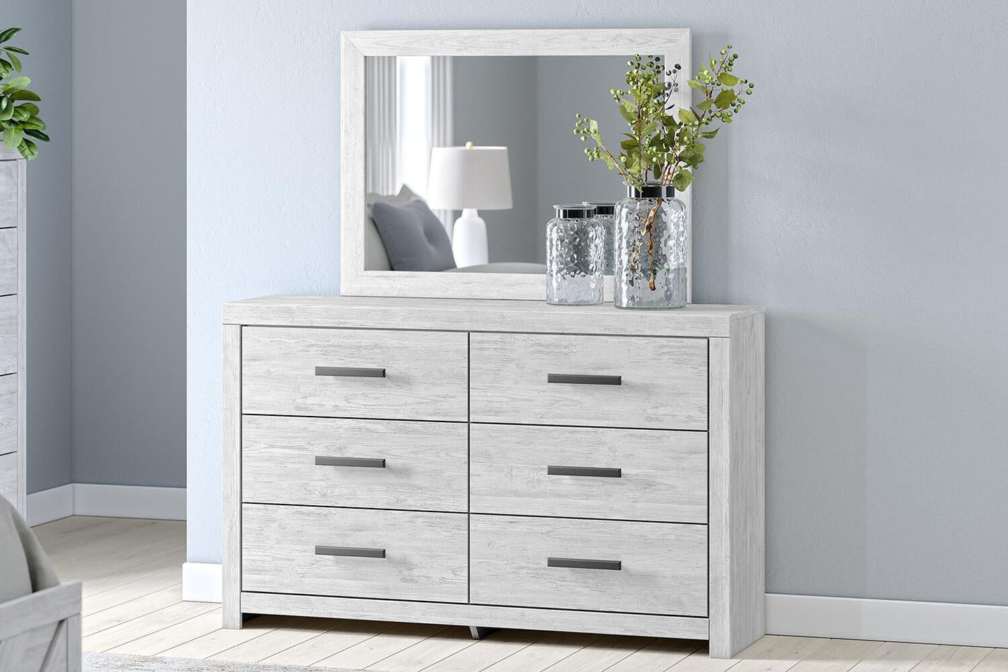 Cayboni  Panel Bed With Mirrored Dresser
