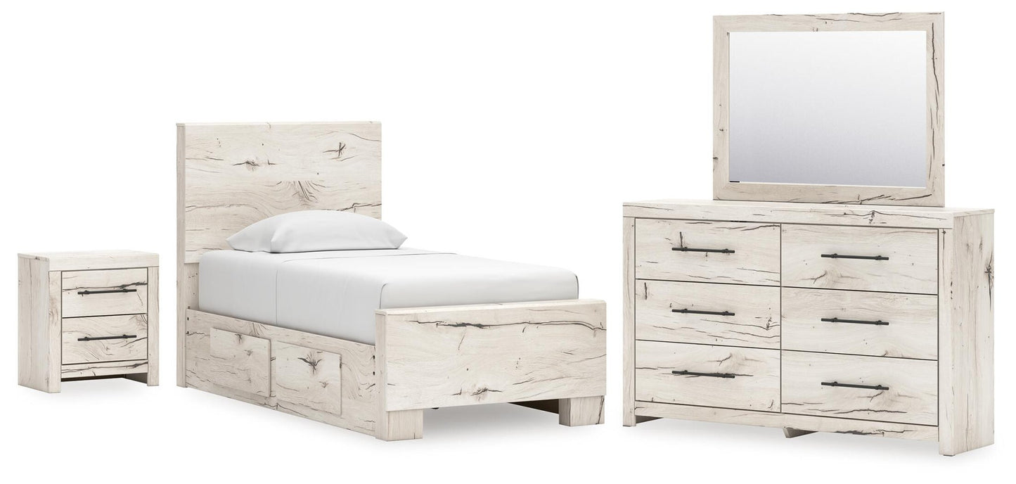 Lawroy  Panel Bed With Storage, Dresser, Mirror And Nightstand