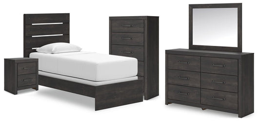 Hollivern  Panel Bed, Dresser, Mirror, Chest And Nightstand
