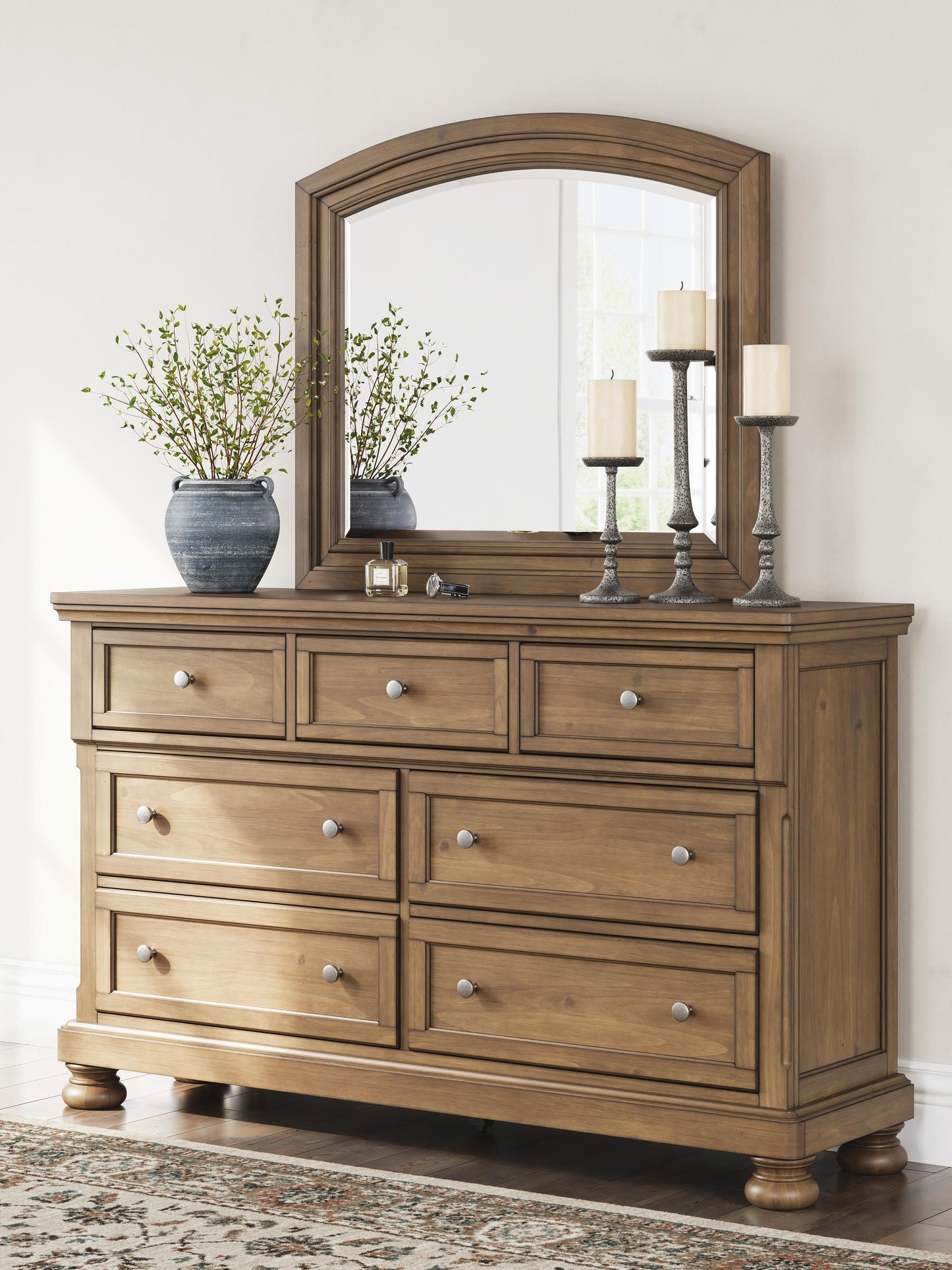 Feddinger California  Storage Sleigh Bed With Mirrored Dresser And Nightstand
