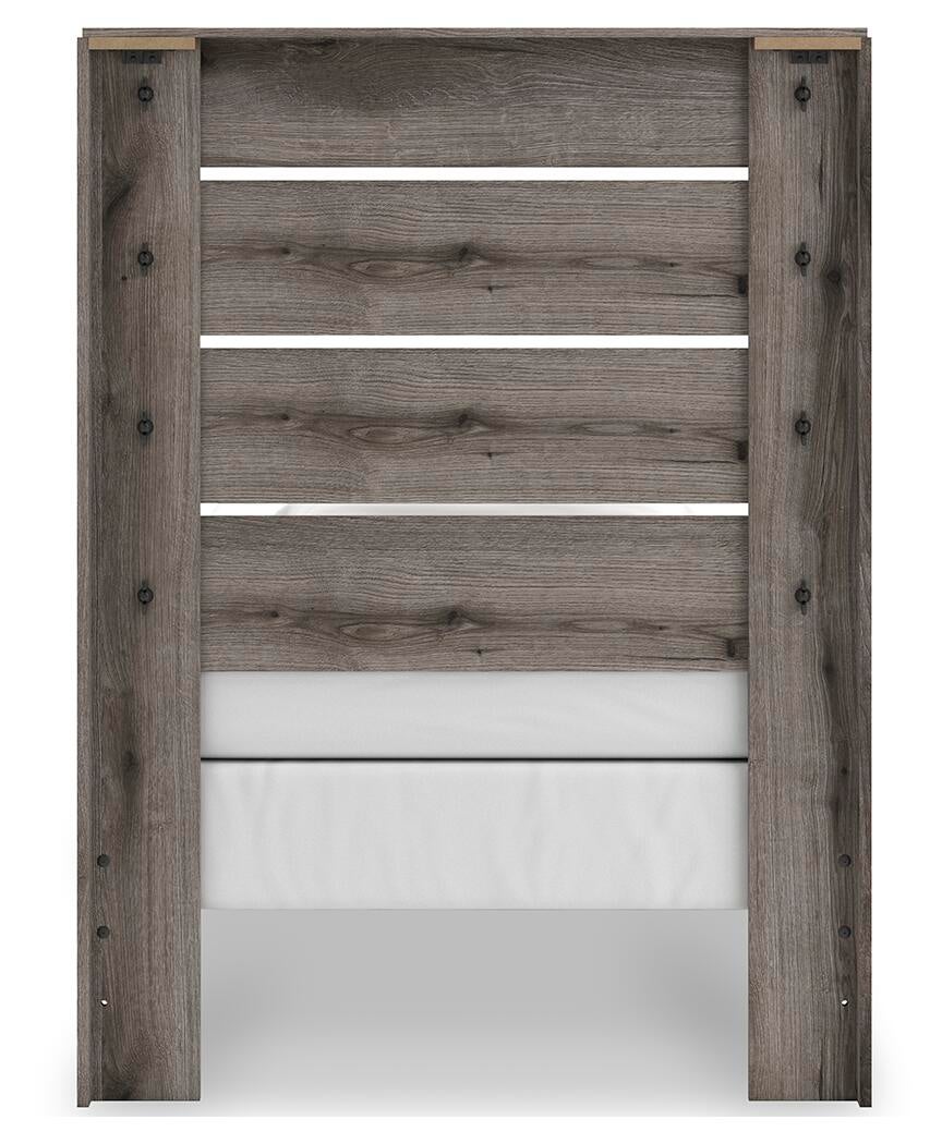 Graystorm  Panel Bed, Dresser, Mirror, Chest And Nightstand