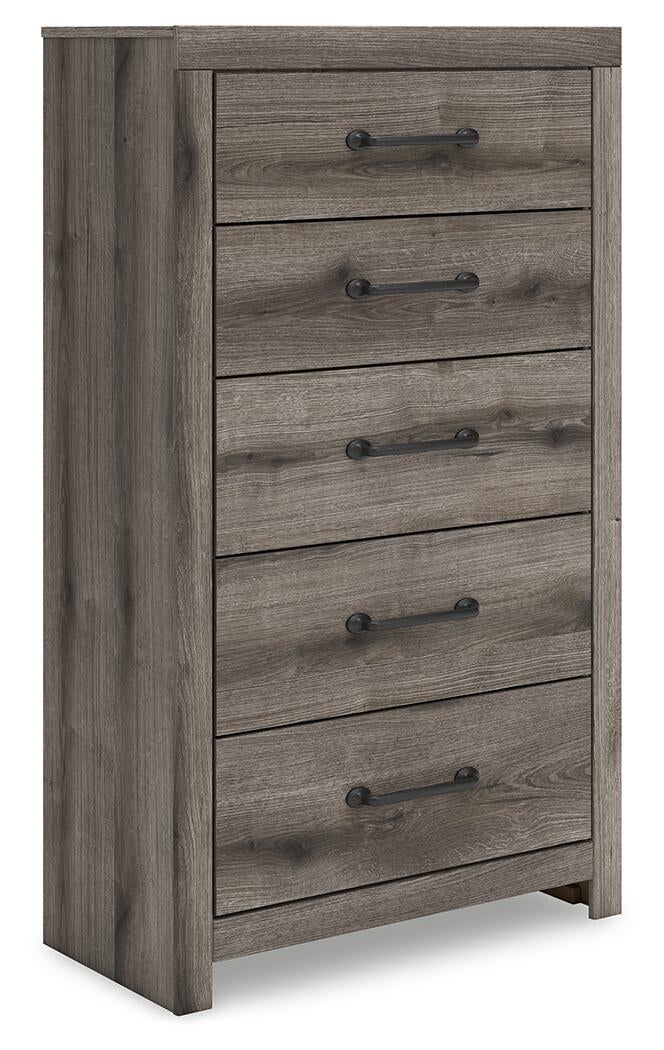 Graystorm  Panel Bed, Dresser, Mirror, Chest And Nightstand
