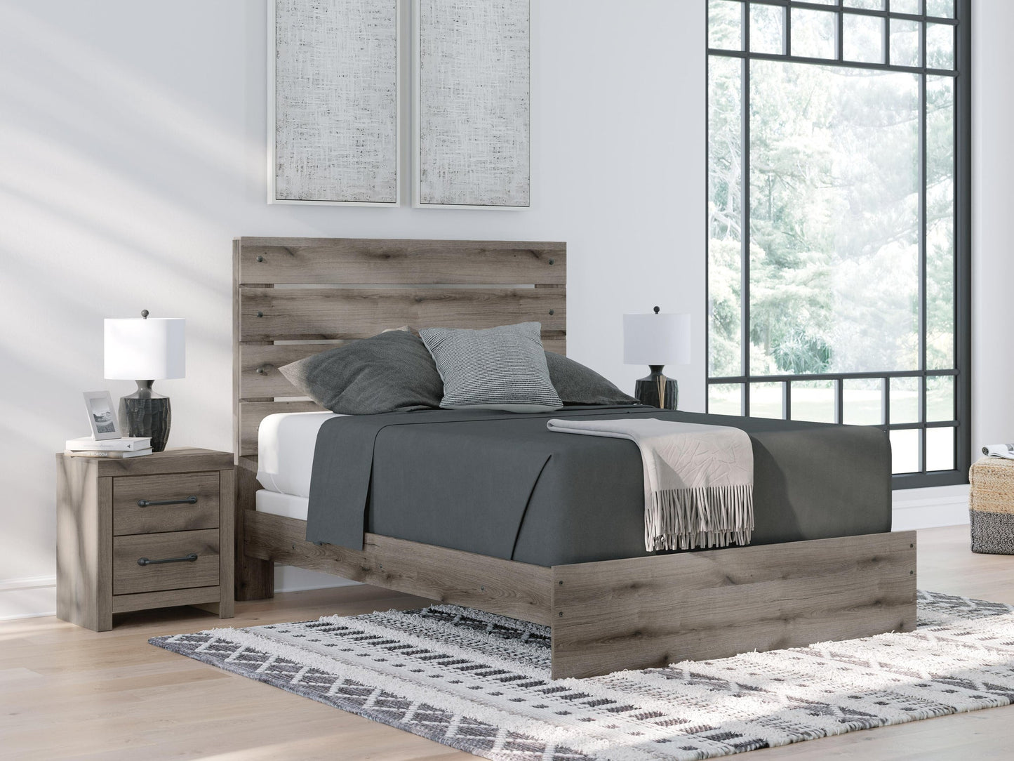 Graystorm  Panel Bed, Dresser, Mirror, Chest And Nightstand