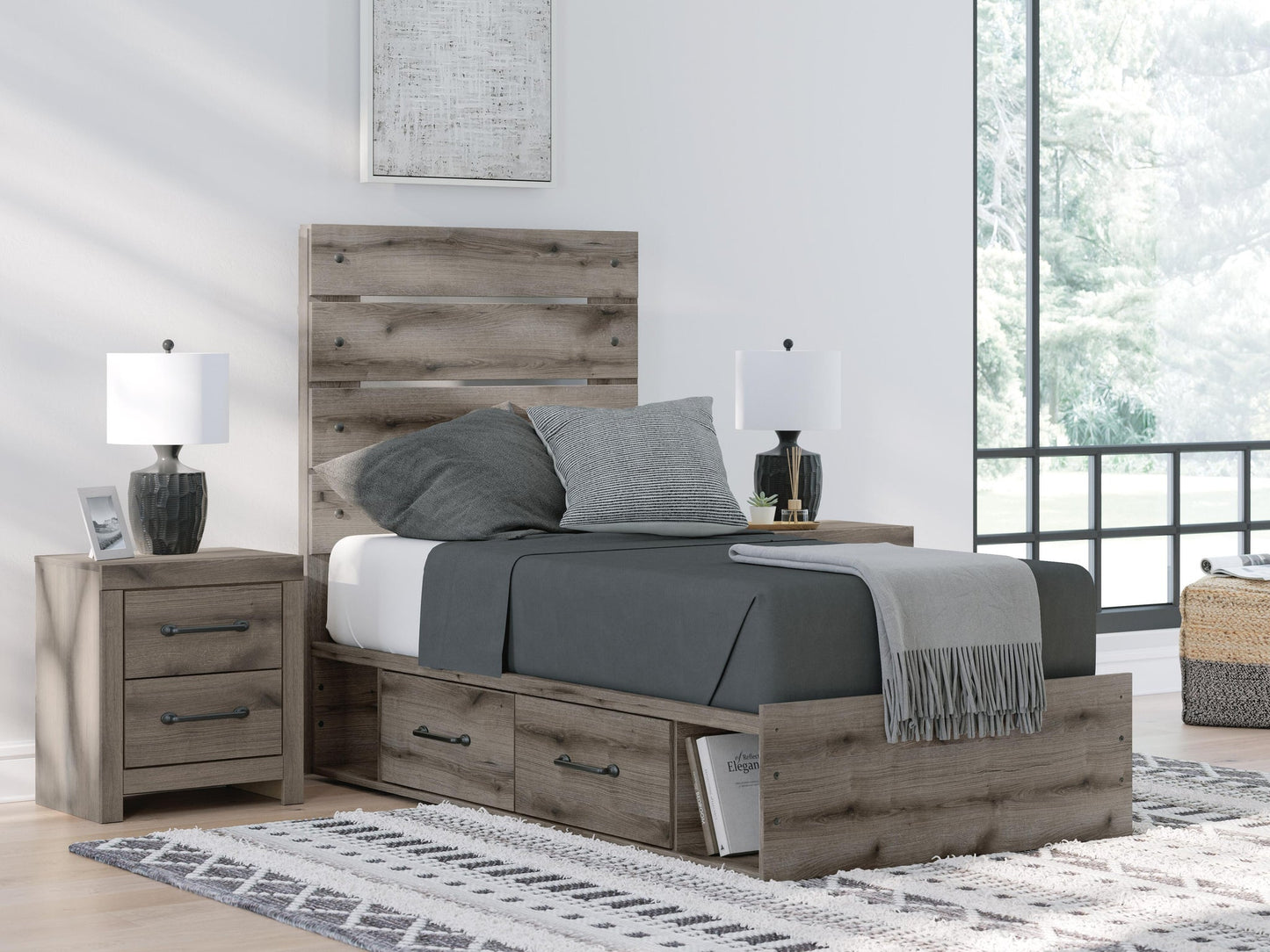 Graystorm  Panel Storage Bed, Dresser, Mirror, Chest And Nightstand