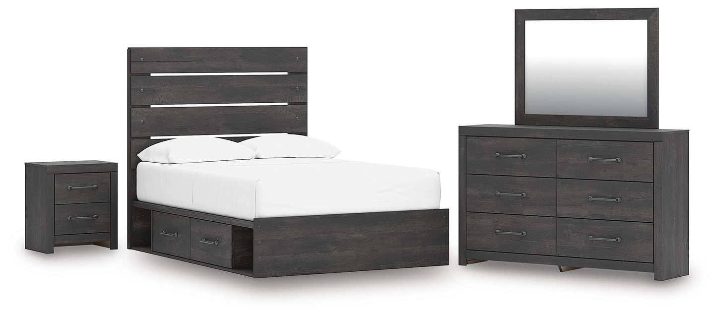 Hollivern  Panel Storage Bed, Dresser, Mirror And Nightstand
