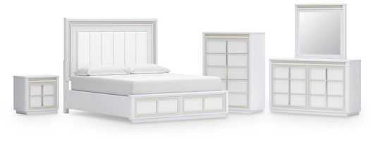 Chalanna California  Upholstered Storage Bed, Dresser, Mirror, Chest And Nightstand